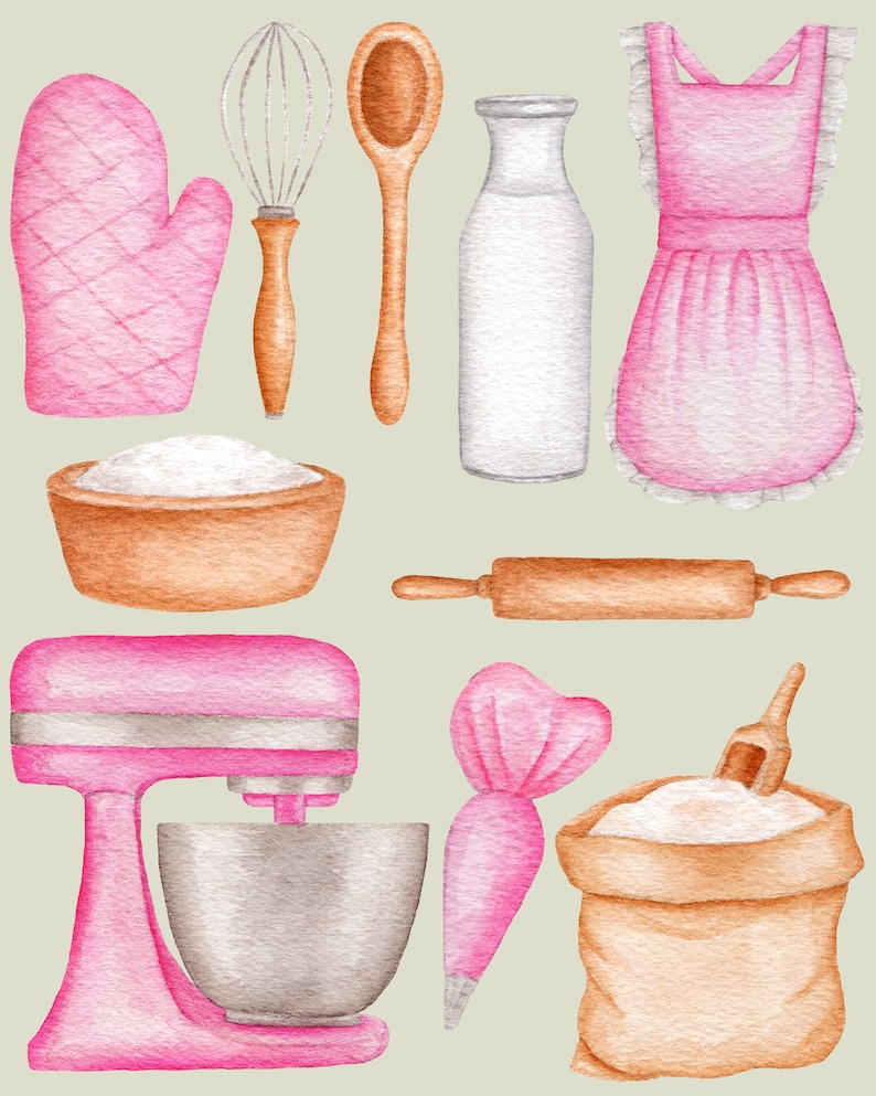 Baking tools clipart watercolor baking illustration watercolor | Etsy