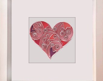 Pink Heart  - Quilling Paper Art, Wall Art, Home décor, Love, Gift, Anniversary, Valentine's Day