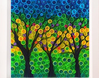 Forest of Colors, Birch Trees, Paper Quilling Wall Art, Tree Home Decor
