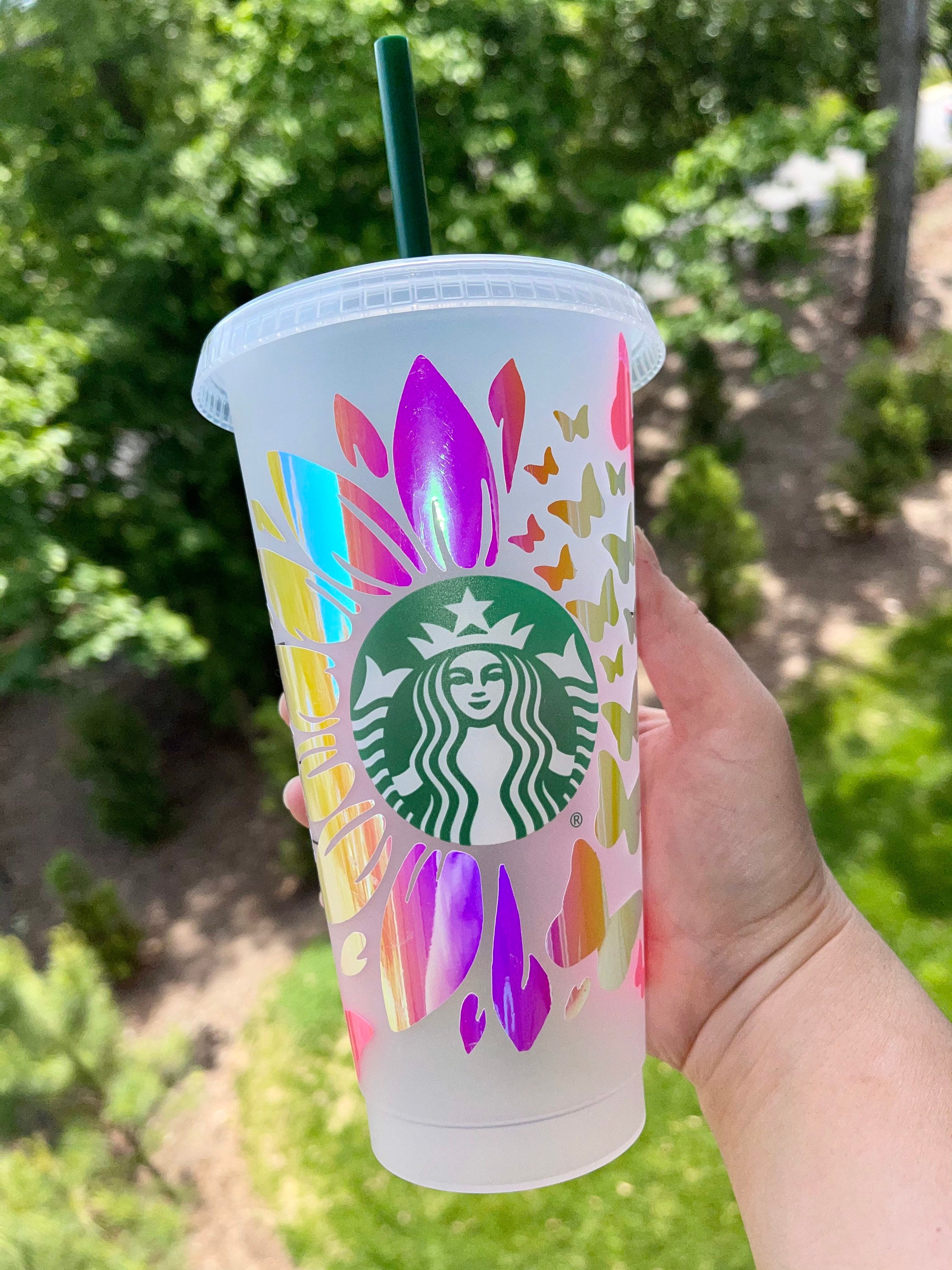 Personalized Sunflower & Butterfly Starbucks Cup | Customized Starbucks Cup  with name | Starbucks reusable flower cup | Custom Butterfly Cup