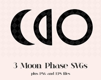 Moon Phase SVGs, Crescent Moon Cut File, Moon Vector, Celestial PNG, Boho Design With Commercial License