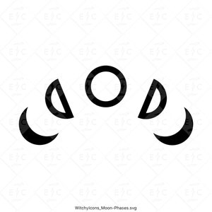 May include: Black and white illustration of the phases of the moon, starting with a new moon and ending with a full moon.