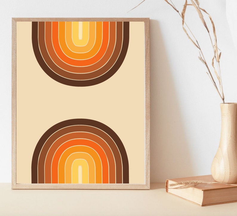 pics 70S Rainbow Art retro rainbow art print vintage 70s poster retro line arch print multicolour rainbow art colour block art print vintage art print