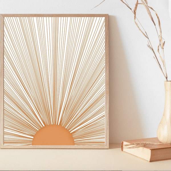 Bursting Sun Rays Print | Sunshine Wall Art | Abstract Sun Art Print | Neutral Sunrise Poster | Sunset Wall Print | Minimalist Boho Art