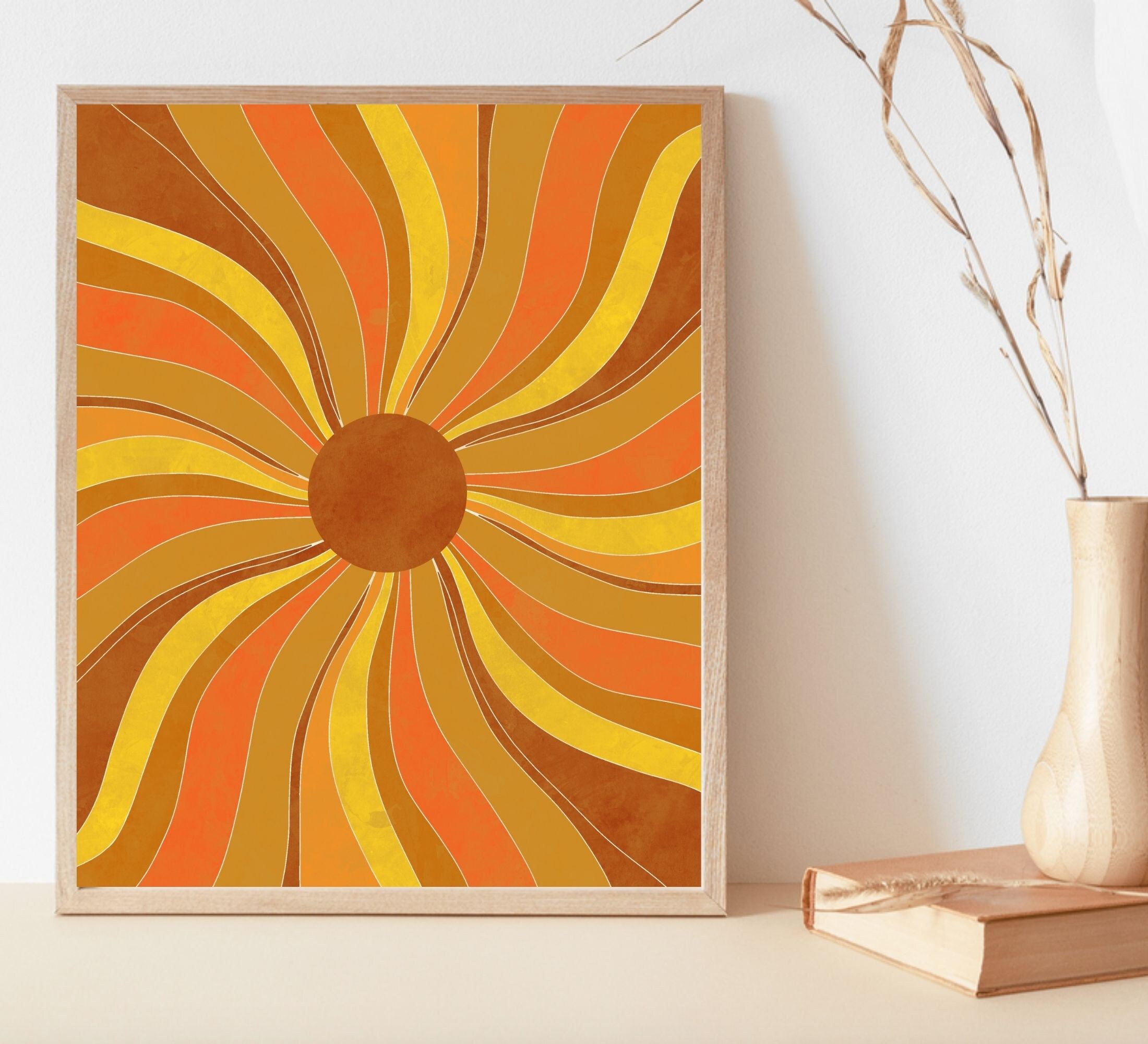 Digital Print Retro Flower /& Sun Wall Art
