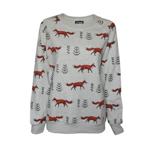 Fox print sweatshirt long sleeve pullover top gift Christmas jumper