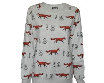 Fox print sweatshirt long sleeve pullover top gift Christmas jumper