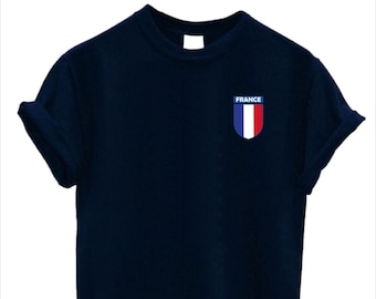 Koszulka unisex z okrągłym dekoltem w kształcie herbu reprezentacji Francji Wspieraj swój kraj piłka nożna rugby krykiet francuski