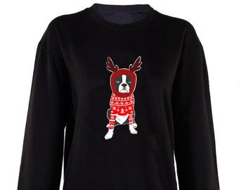 Merry Christmas Holiday Dog print crew neck unisex Sweatshirt top Christmas Jumper Xmas top