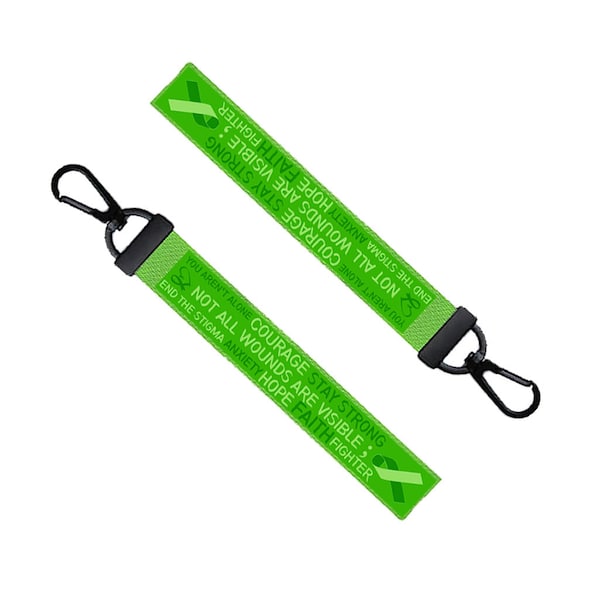 Sensibilisation à la santé mentale Key Chain Keyring Luggage Tag Zipper Pull Bag Hope Green ruban foi Key Ring