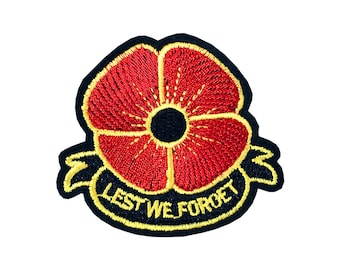 Poppy Embroidery Patch Iron on or Sew on Embroidered Motif Transfer lest we forget applique