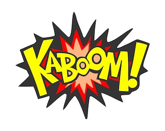 Satz von 2 Kaboom Eisen auf Sieb Druck Transfers für Stoffe Maschine waschbar Patch