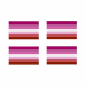 Peut inclure: Quatre drapeaux de la fierté lesbienne avec des rayures roses, blanches et rouges. Les drapeaux sont disposés en un motif carré.