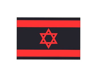 May include: A black flag with two red stripes and a red six-pointed star in the center.