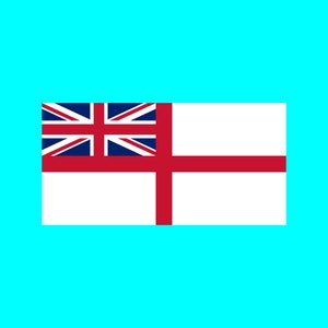 Puede incluir: Una bandera blanca con una cruz roja y una Union Jack azul en la esquina superior izquierda. La bandera es un símbolo de la Royal Navy británica.