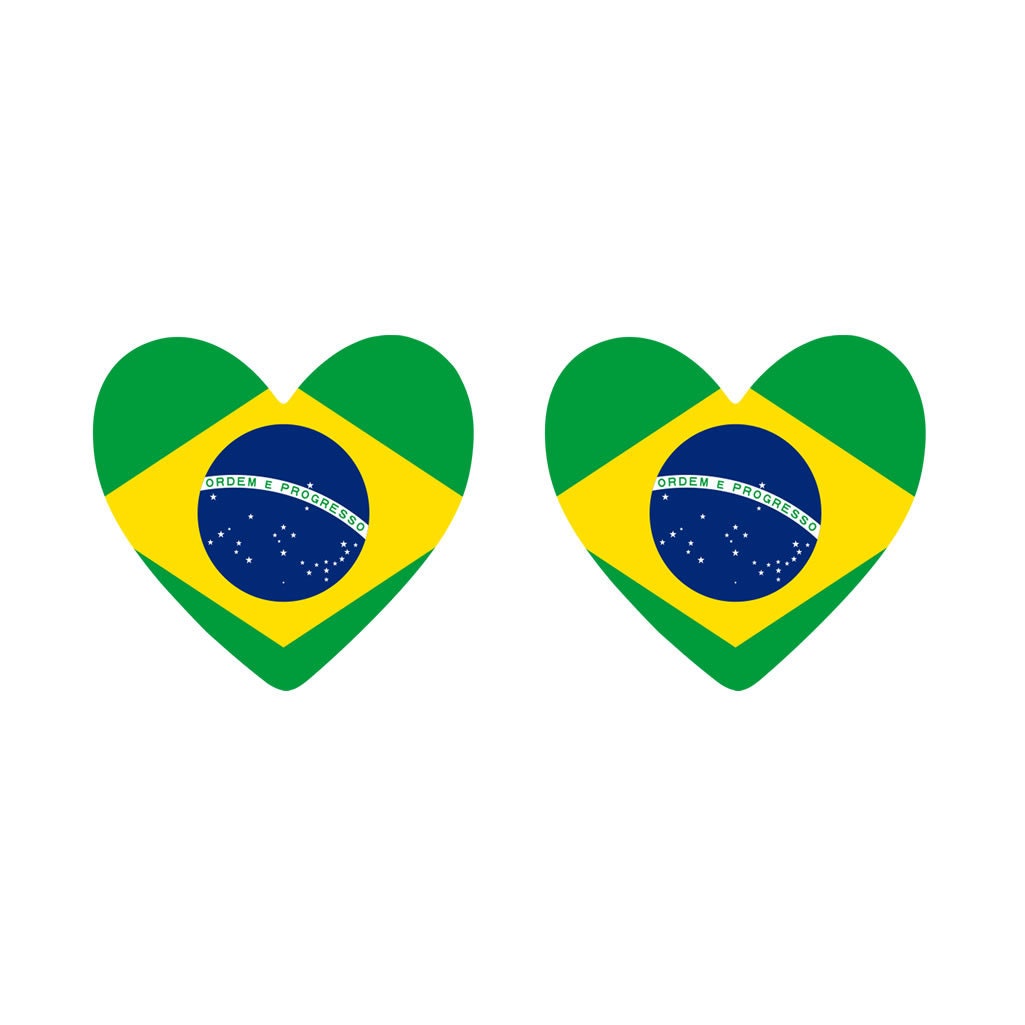 2 x ブラジル国旗ハート テンポラリータトゥー ブラジルチームサポート