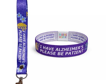 Set of i have Alzheimer's elastic Wrist band wristband / Key tag forget me not