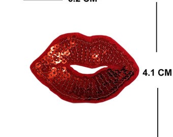 Toppa Termoadesiva Con Paillettes Rossetto – Patch Ricamata 8,7x3,6 Cm Per Vestiti, Jeans E Borse