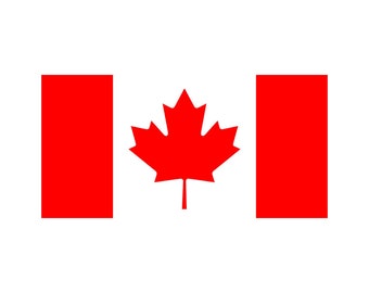 May include: The Canadian flag features a red maple leaf centered on a white field with red vertical stripes on either side.