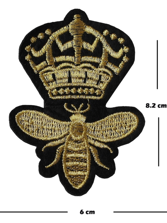 Bee Crown Shield (Iron On) Embroidery Applique Patch Sew Iron