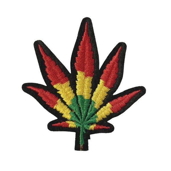RASTA coloured WEED Embroidery Patch Iron on or Sew on hemp leaf one love