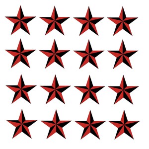 May include: A sheet of 16 red and black nautical star stickers. The stars have a five-pointed design with a black outline and red fill.