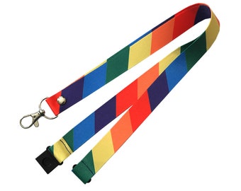 Rainbow Lanyard neck strap, ID HOLDER Safety Breakaway Clip UK Stock