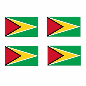 May include: Four green, red, and yellow flags of Guyana. The flags are arranged in a 2x2 grid.