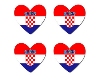 Set of 4 x Croatia Flag Heart  Iron on Transfer for fabric Croatian Team