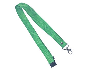 Mental Health Awareness Lanyard - neck strap, ID HOLDER Safety breakaway clip hope courage believe strength Green ribbon lanyard