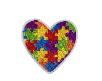 Autism Awareness Heart Embroidery Patch Iron on or Sew on jigsaw  puzzle Love