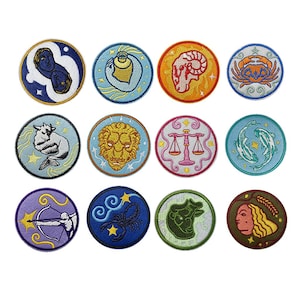 Zodiac STAR SIGN Embroidery Patch Iron on or Sew on cancer aquarius aries capricon gemini leo libra pices sagitarus scorpio taurus virgo