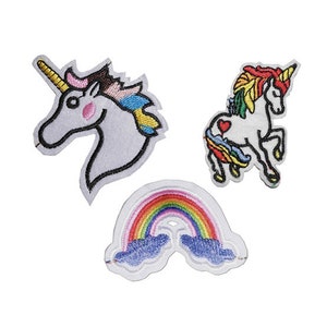 Set of 3 x Unicorn rainbow Iron / Sew On Embroidered Patch Rainbow Badge Embroidery