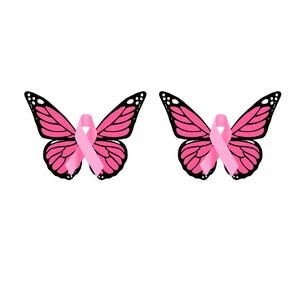 2 rosa Schmetterlinge Klebetattoo Body Art Schmetterling Schleife Krebs Bewusstsein