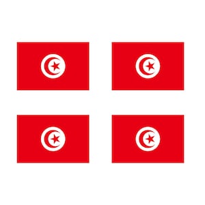 Peut inclure: Quatre drapeaux rouges avec un croissant de lune blanc et une étoile au centre. Les drapeaux sont disposés en grille 2x2.