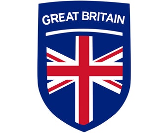 Juego de 2 parches termoadhesivos con el escudo de GRAN BRETAÑA para serigrafía, lavables a máquina, con la bandera británica y la Union Jack del Reino Unido.
