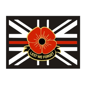 Set of 2 x Thin Blue Line Poppy Iron on Screen Print patch for fabric Machine Washable Lest We Forget UK FLAG
