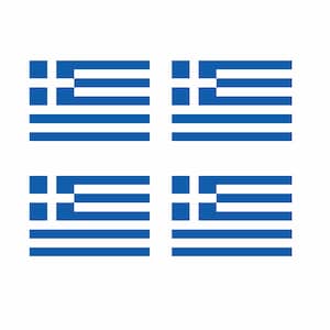 Set di 4 trasferibili serigrafici termoadesivi della bandiera della Grecia per tessuti. Bandiera greca