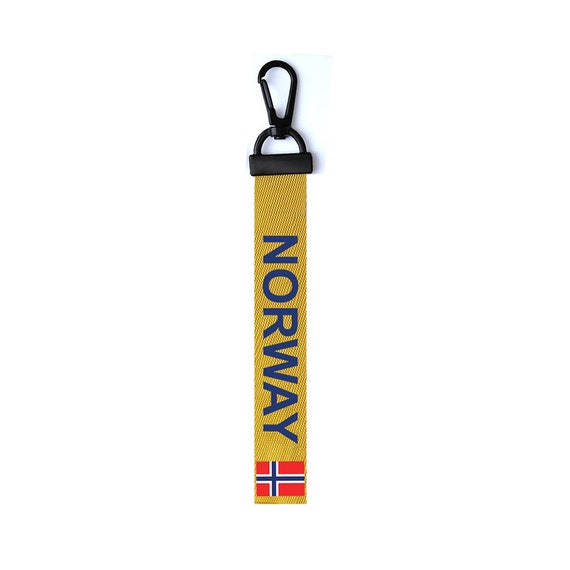 Schlüsselanhänger Norwegen – Gestickte Flagge Mit Schriftzug, Ca. 3x9,5 Cm