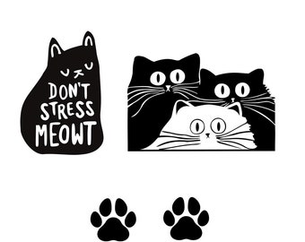 Set of 4 Cats Iron on Screen Print Transfers for Fabrics Machine Washable Don't Stress meowt paws patch