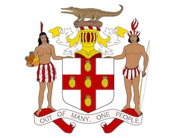 Jamaica Crest Iron on Screen Print transfer Jamaican one love out of many people