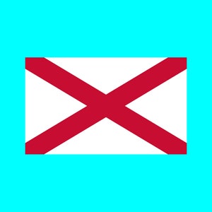Puede incluir: Una bandera blanca con una cruz roja, la bandera de Alabama.