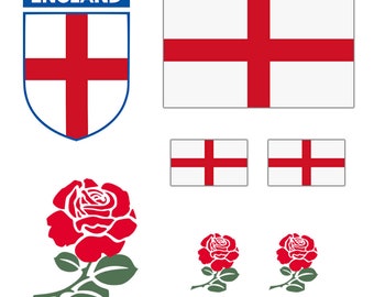 7 x Angleterre fer sur les transferts pour tissus anglais rose Angleterre équipe drapeau