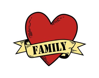 Tatuaje temporal de corazón de amor familiar de larga duración.