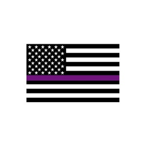May include: Black and white American flag with a thin purple stripe across the middle.