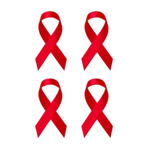 4 x Red Ribbon Iron on DIY Screen Print Transfer patch for fabric awareness