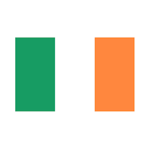 May include: A vertical flag with two equal-sized vertical stripes. The left stripe is green and the right stripe is orange.