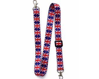 Union jack DOUBLE clip adjustable Lanyard neck strap ID holder phone bag UK Flag
