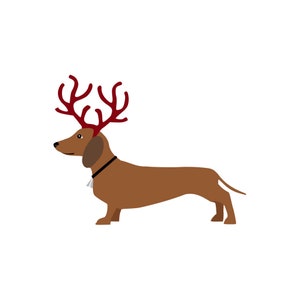 Set of 5 Christmas dachshund Iron on Screen Print Transfers for Fabrics Reindeer Dog patch