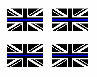 Set of 4 x UK Thin Blue Line Flag Iron on Screen Print Transfers for Fabrics